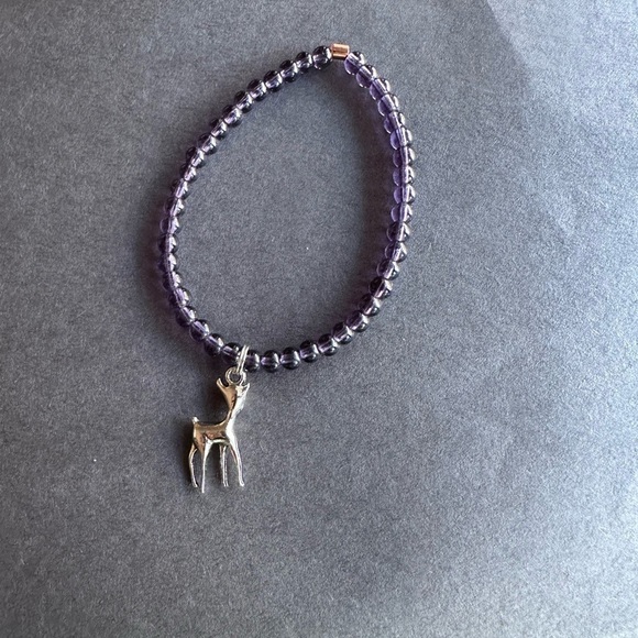 Handmade purple silver deer charm copper bracelet stretch elastic - Picture 3 of 5